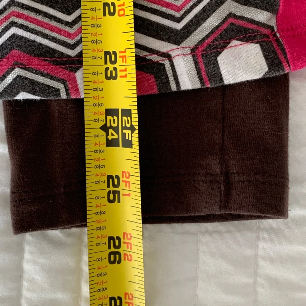 One Step Ahead Set Girls M (10-12) Pink Brown Top Leggings Geometric Tie Back